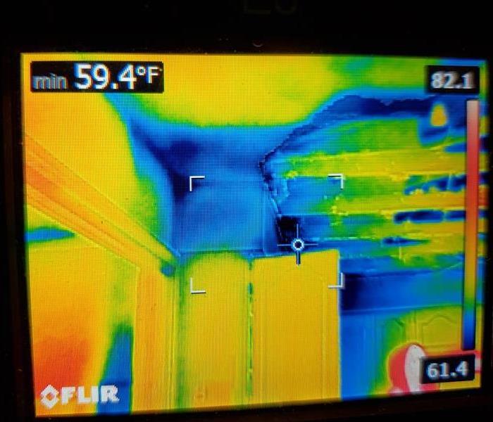 thermal image showing the same area and how much water is everywhere in the ceiling 