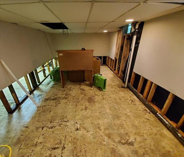 clean flood cut walls empty basement 