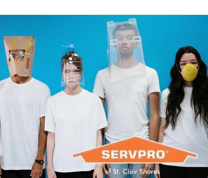 Four teenagers demonstrate various styles of protective face coverings.